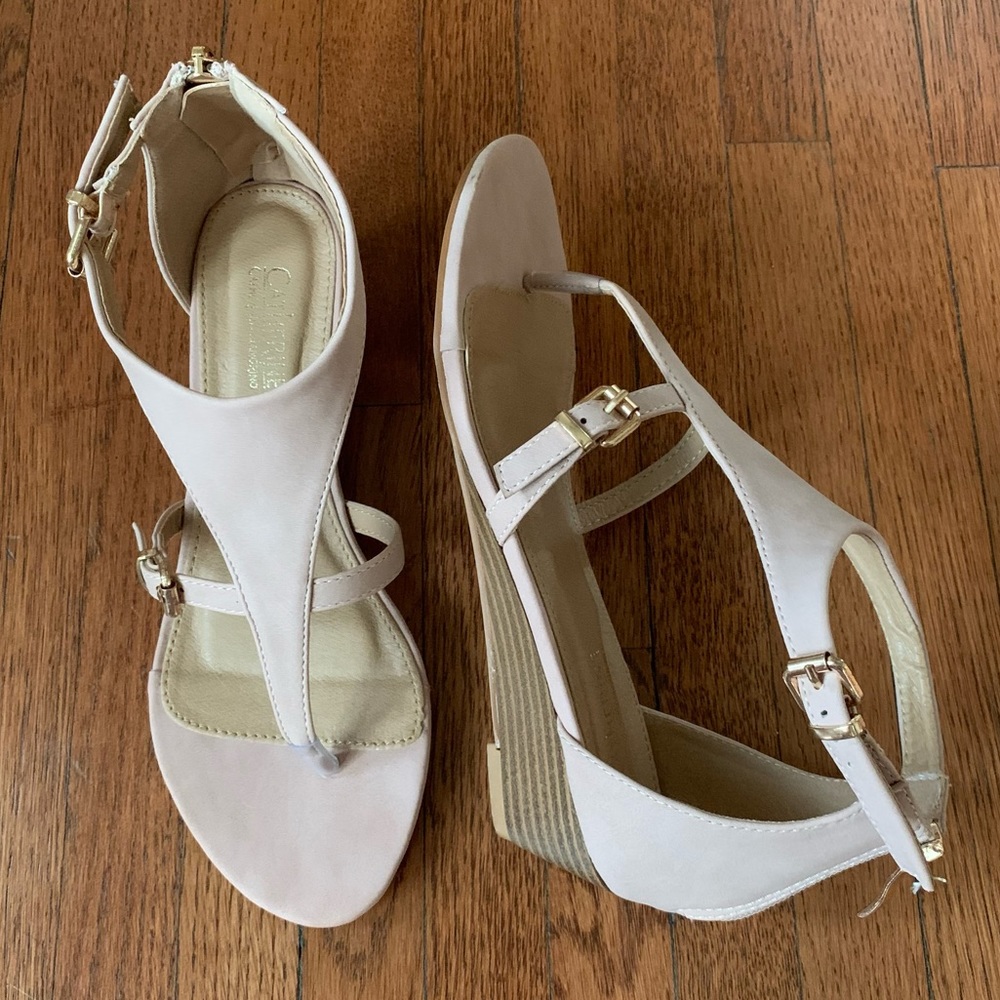 Catherine Malandrino Pale Pink & Tan Wedge Sandals